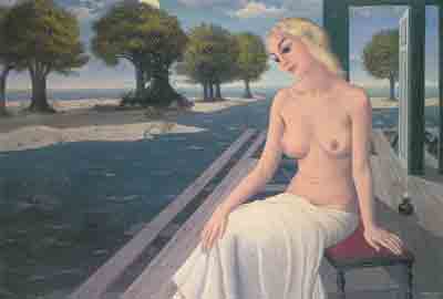Paul Delvaux, Young Girl in Front of a Temple Fine Art Reproduction Oil Painting